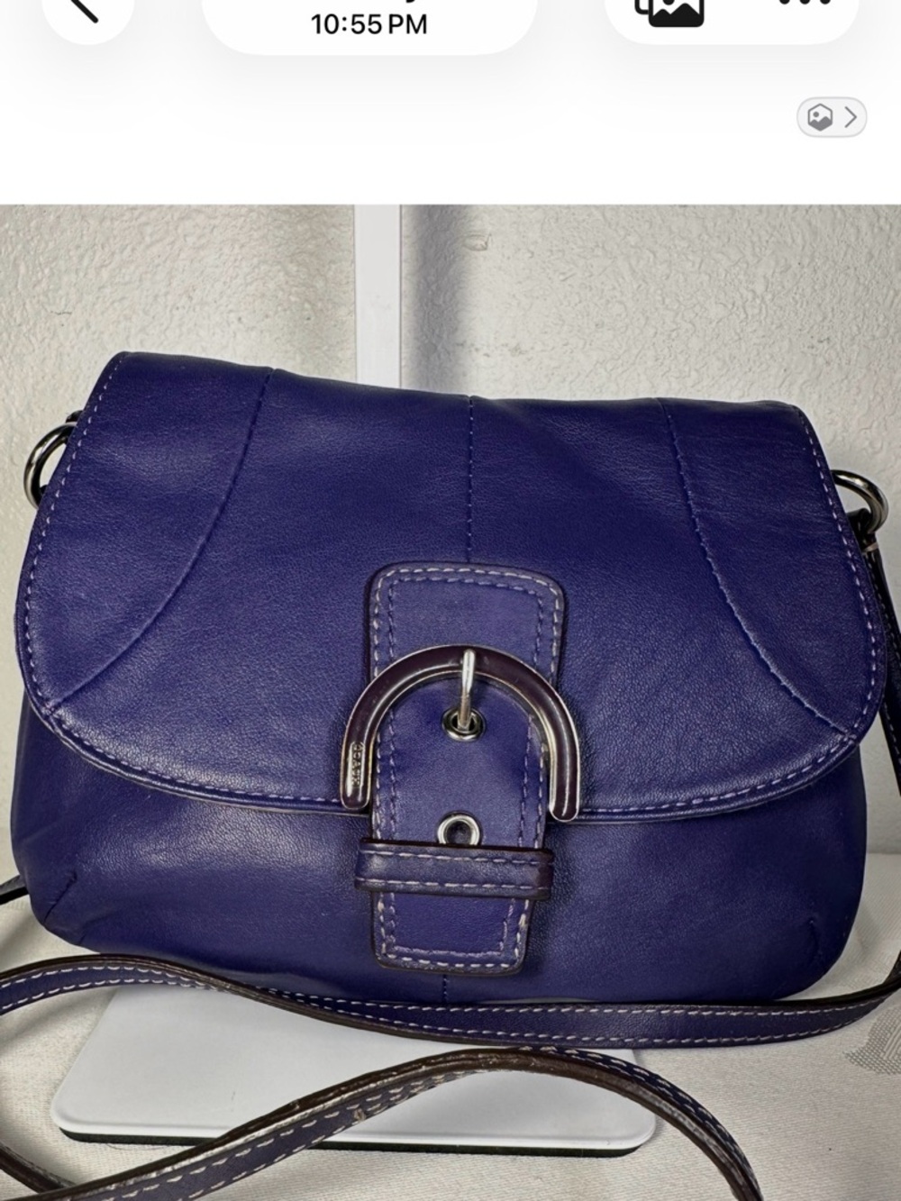 Coach Soho Vintage Purple Leather Buckle Flap Crossbody Handbag